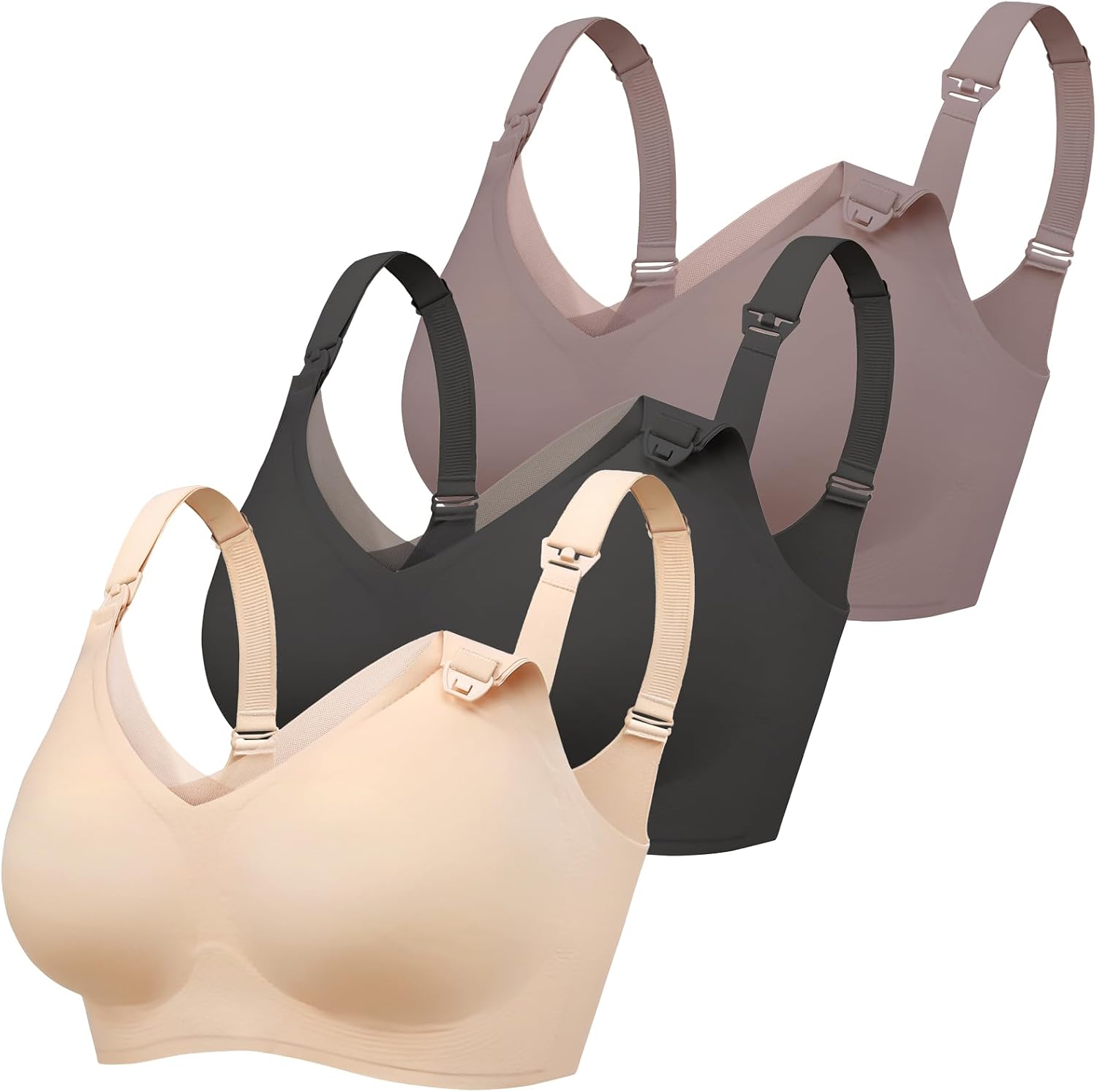 3 Pack Nursing Bras for Breastfeeding Seamless V Neck Mesh Maternity Bra Comfort Pregnancy Sleep