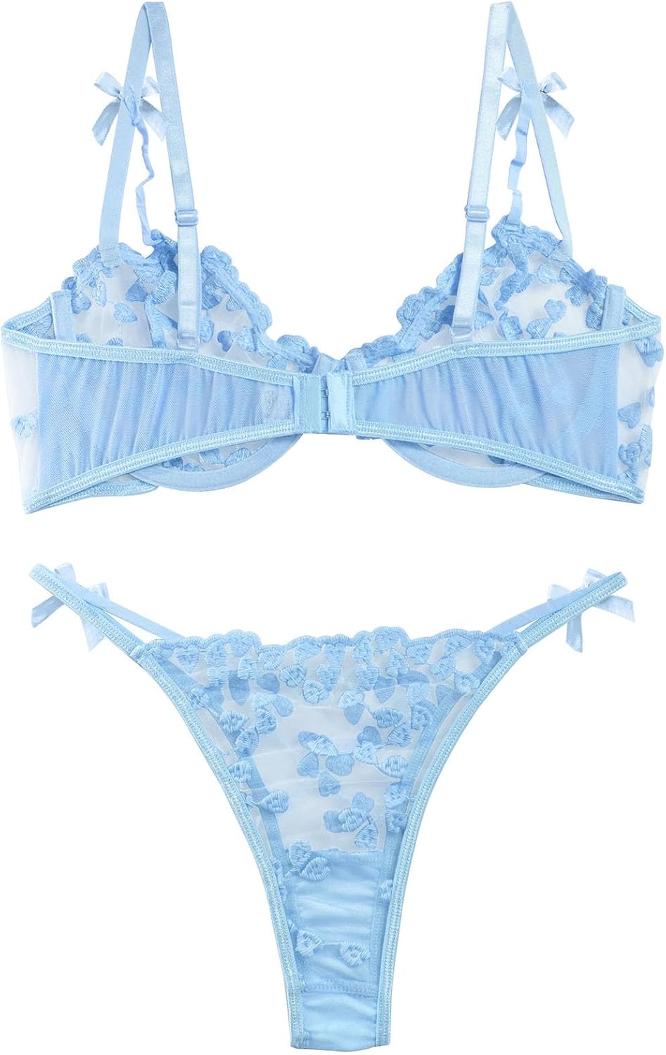 Sexy Underwire Cute Push Up Strappy Embroidered Mesh Sheer Lingerie Set See Through Panty Bra - Image 2