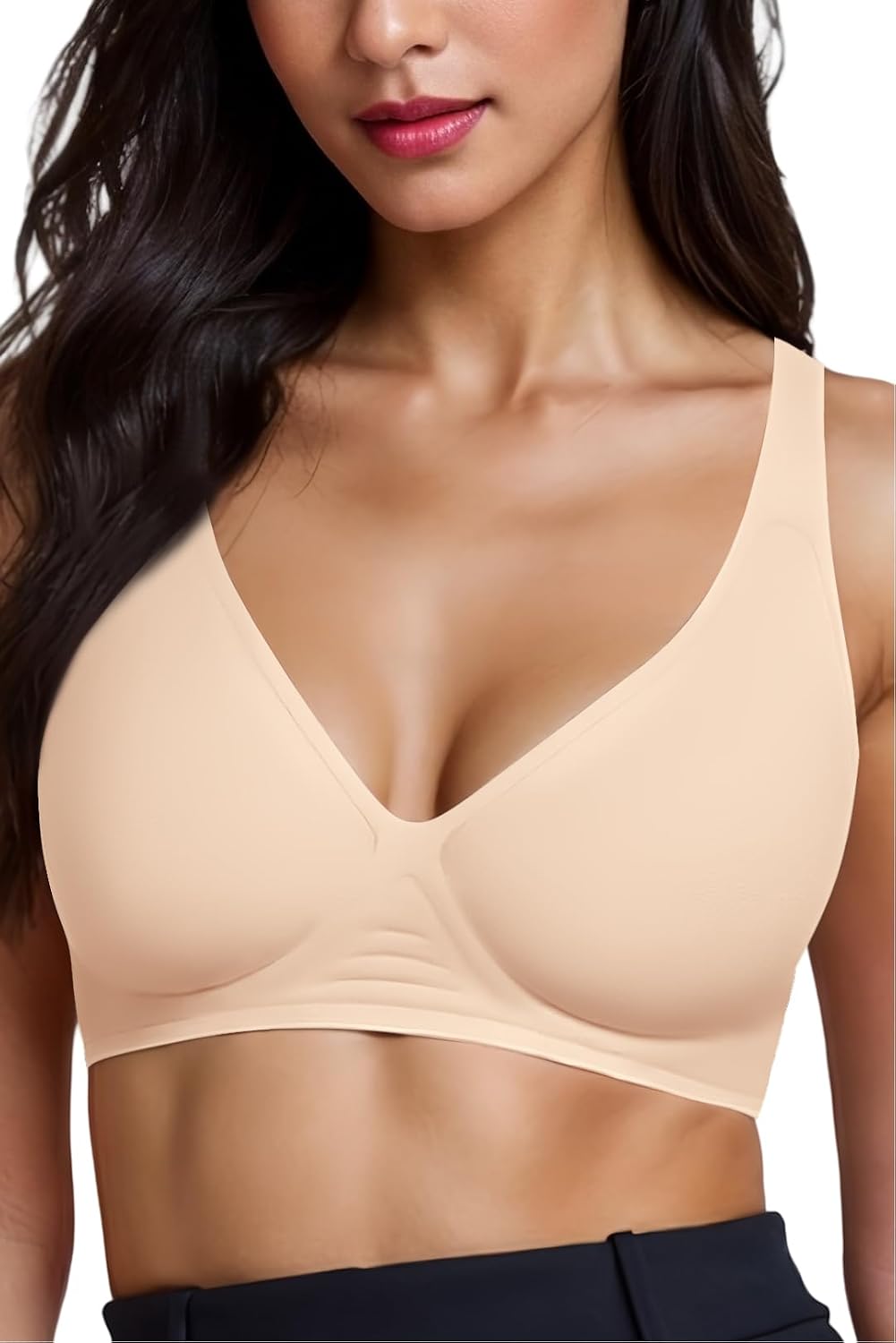 Deep V Bras for Women No Underwire Wireless Push Up Bra Seamless Plunge Comfort Supportive Bra Full Coverage