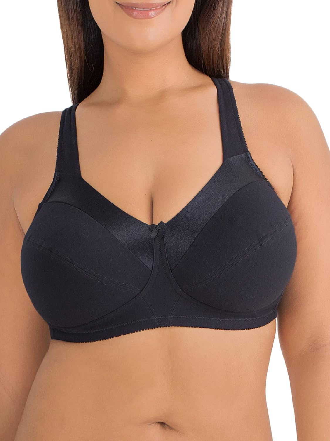 Women's Seamed Soft Cup Wirefree Cotton Bra with Satin Trim