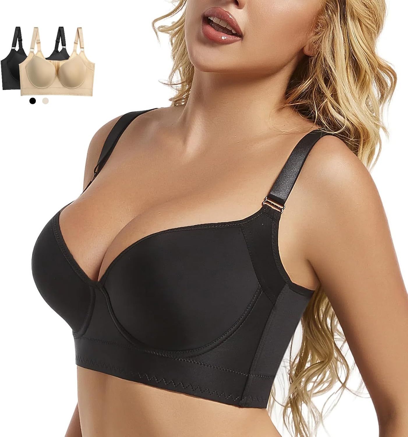 Push Up Bra for Women - Uplift Sculpting T-Shirt Bra with Full Back Coverage and Back Fat Smoothing