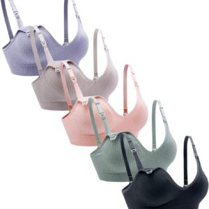 Nursing Bra 5pack Wireless V Neck Maternity Nursing Bra Low Cut Sleeping Breastfeeding with Extenders