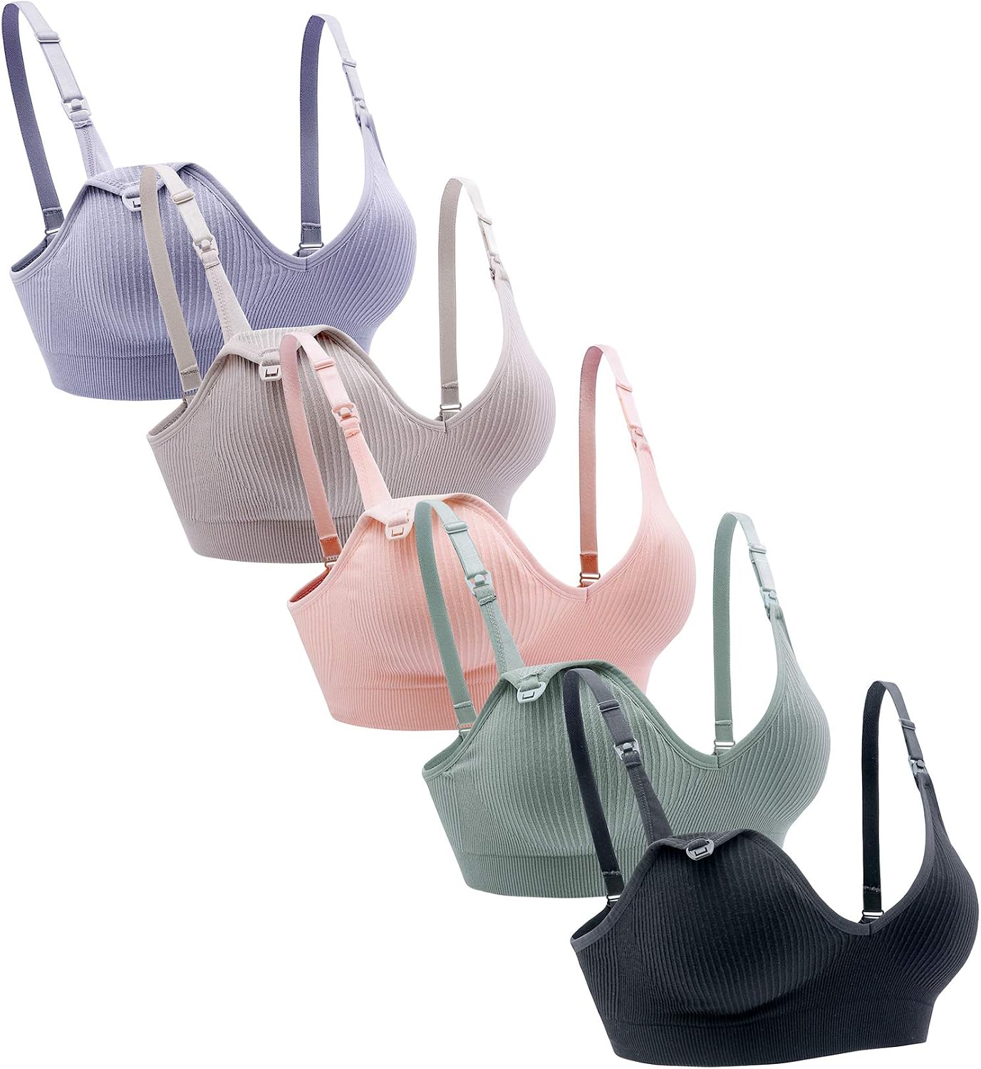 Nursing Bra 5pack Wireless V Neck Maternity Nursing Bra Low Cut Sleeping Breastfeeding with Extenders