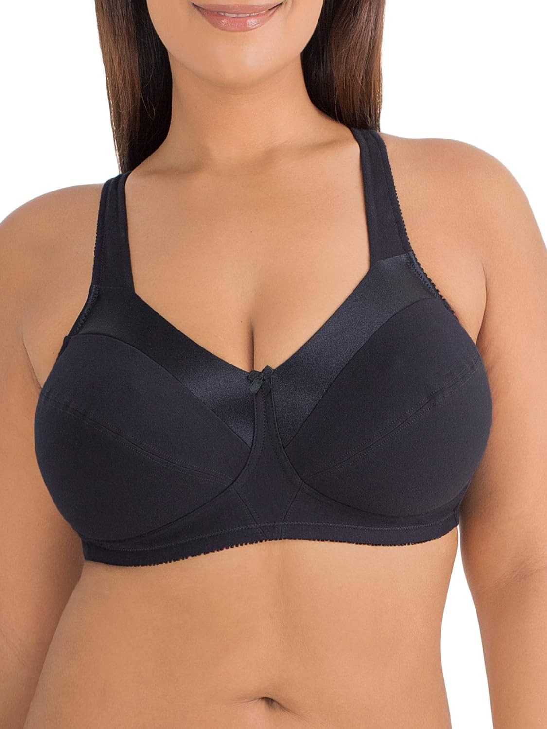 Women's Seamed Soft Cup Wirefree Cotton Bra with Satin Trim - Image 2