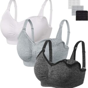 Womens Seamless Sleep Nursing Bra,Breastfeeding Maternity Bra with Remove Bra Pads Extenders Pack of 3