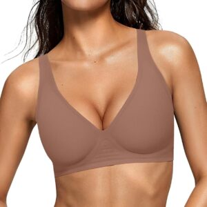 Womens Deep V Bras Wireless Comfortable Bra Supportive No Underwire Bras Tshirt Push Up Plunge Seamless Bra